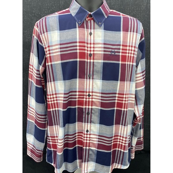 Jean Paul Men's L Fitted Body Button Down L/S Sidney Oxford Wrinkle Free Plaid - Picture 1 of 10